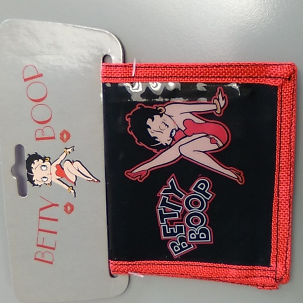 Betty Boop folding money wallet bag black vinyl with red trim small adult kid